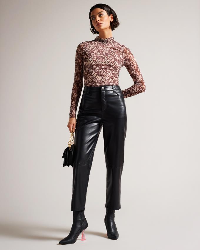 Pantalon Ted Baker Straight Leg Faux Leather Noir Femme | IWK-52929782